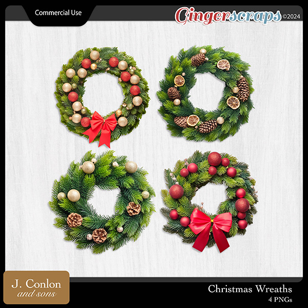 Christmas Wreaths CU Embellishments by J. Conlon and Sons