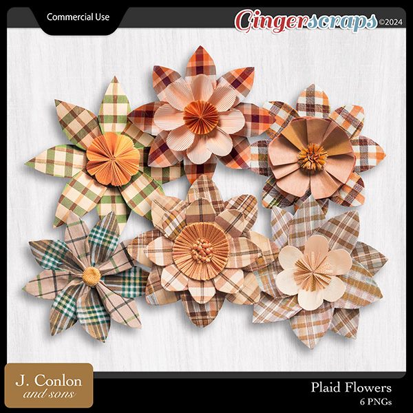 Plaid Flowers CU Embellishments by J. Conlon and Sons