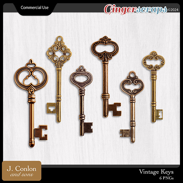 Vintage Keys CU Embellishments by J. Conlon and Sons