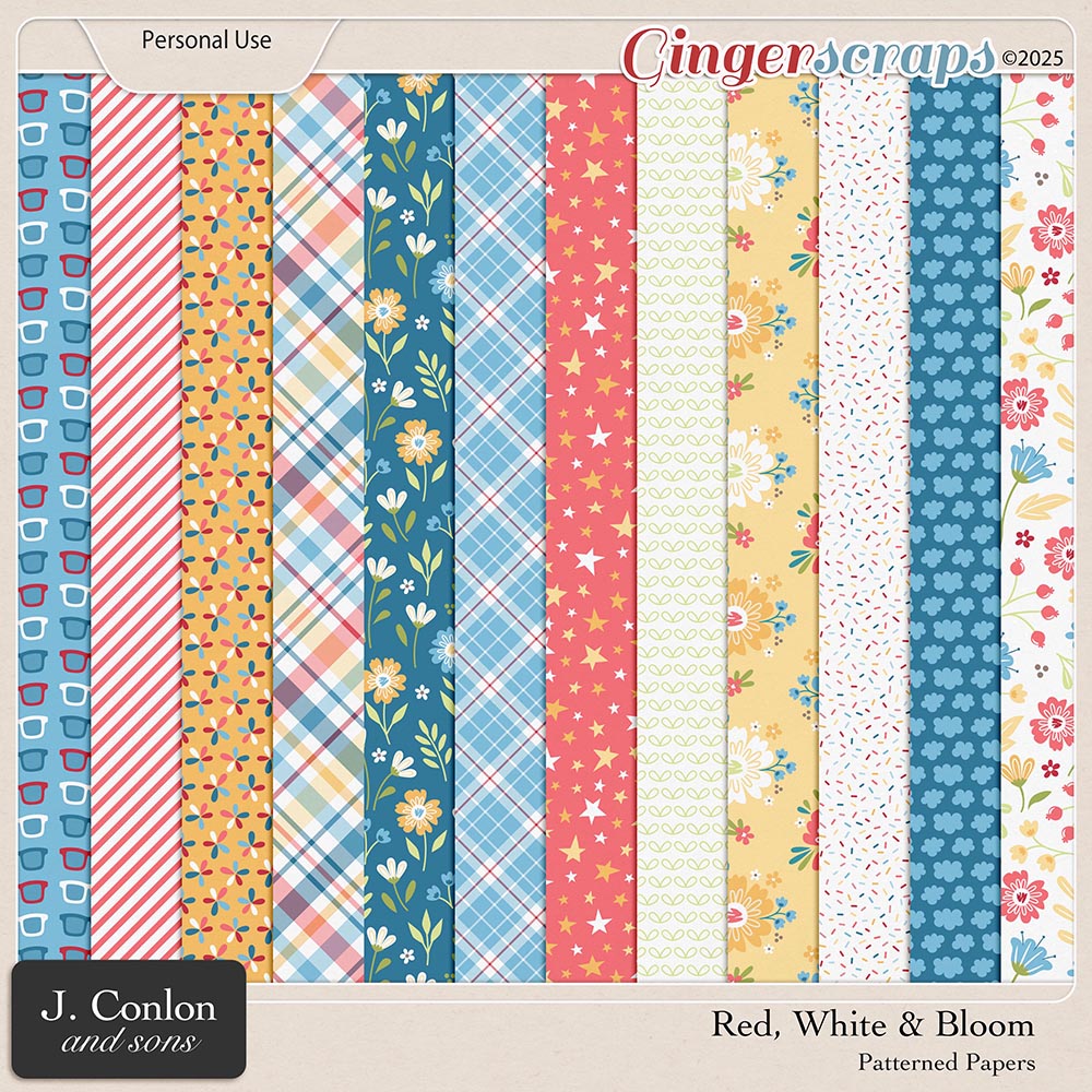 Red, White & Bloom Patterned Papers by J. Conlon and Sons