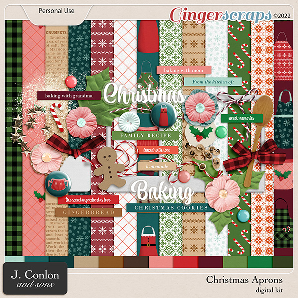 Christmas Aprons Digital Scrapbooking Kit by J. Conlon and Sons