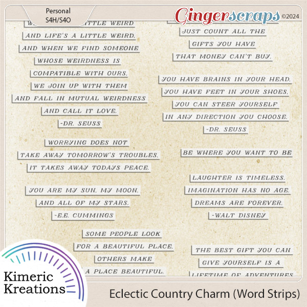 Eclectic Country Charm Word Strips by Kimeric Kreations