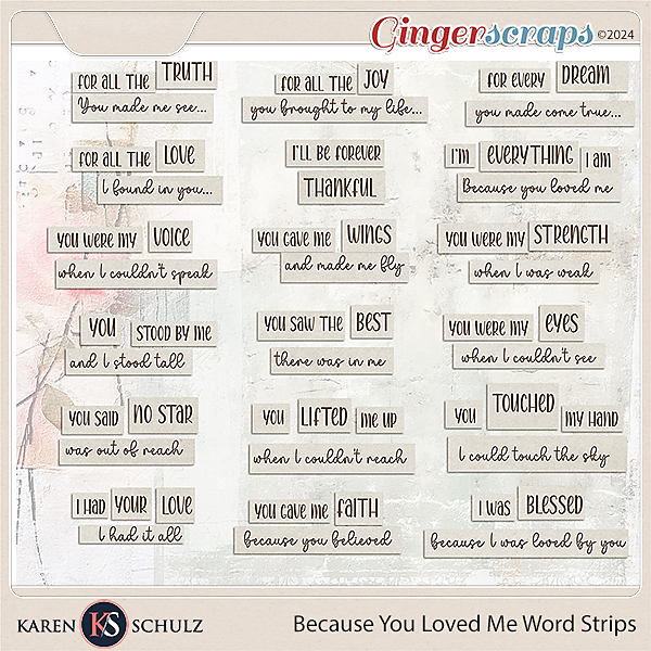 Because You Loved Me Word Strips by Karen Schulz