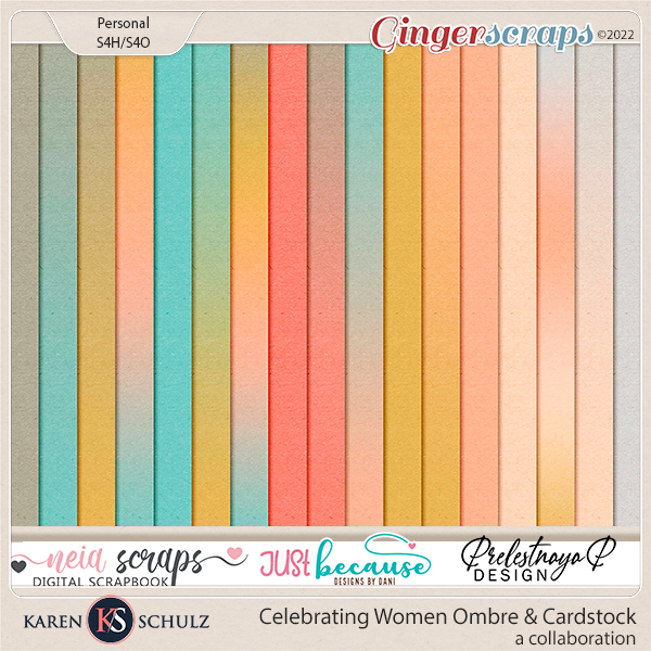 Celebrating Women Ombre Cardstock by Karen Schulz, JB Studio, PreletsnayaP, Neia Scraps  