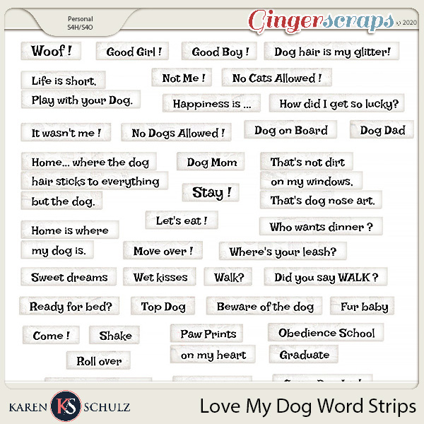 Love My Dog Word Strips by Karen Schulz
