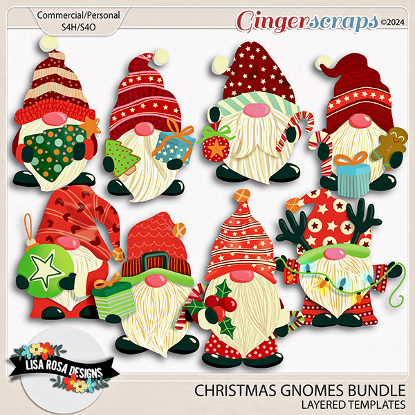 Christmas Gnomes Bundle - CU/PU Layered Templates by Lisa Rosa Designs