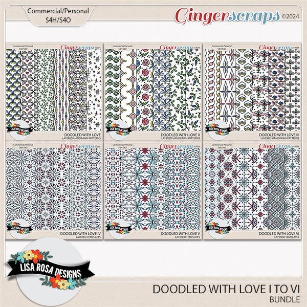 Doodled With Love Bundle I to VI - CU/PU Layered Patterns by Lisa Rosa Designs
