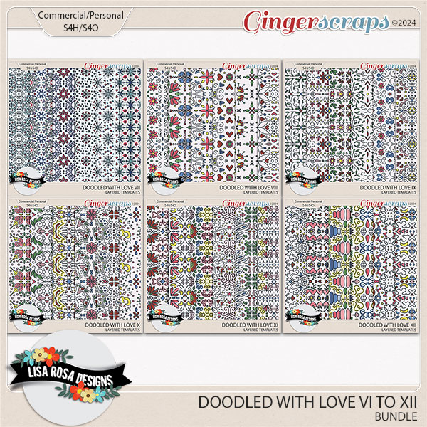 Doodled With Love Bundle VII to XII - CU/PU Layered Patterns by Lisa Rosa Designs