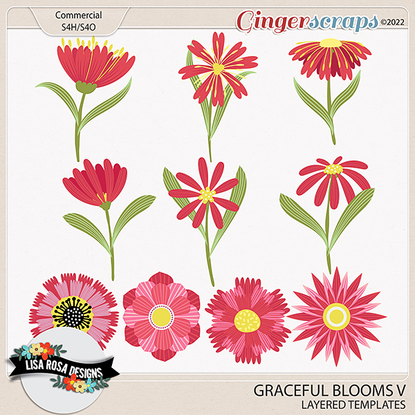 Graceful Blooms V CU/PU Layered Templates by Lisa Rosa Designs