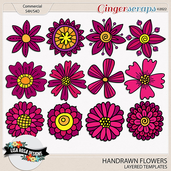 Handrawn Flowers - CU/PU Templates by Lisa Rosa Designs