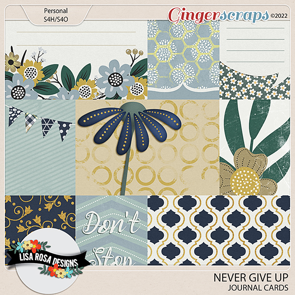 Never Give Up - Journal Cards by Lisa Rosa Designs