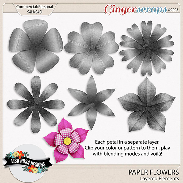 Paper Flowers - CU Layered Elements by Lisa Rosa Designs