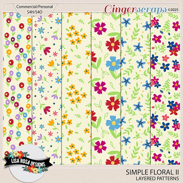 Simple Floral II CU Layered Patterns by Lisa Rosa Designs