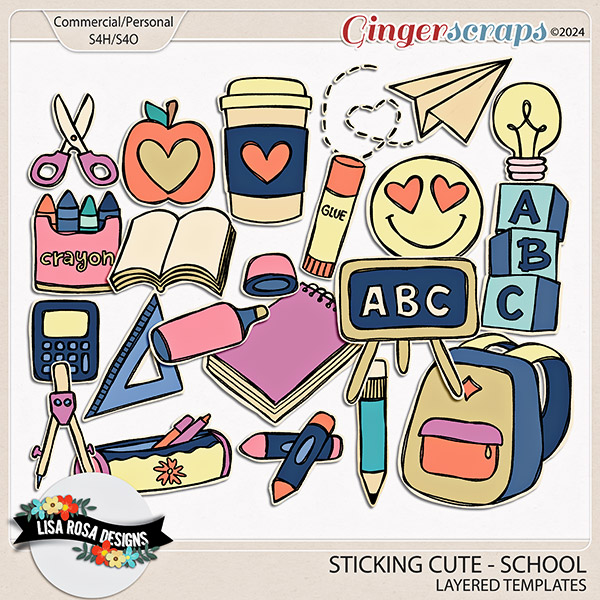 Sticking Cute {School} - CU/PU Layered Templates by Lisa Rosa Designs