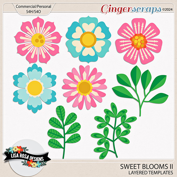 Sweet Blooms II - CU/PU Layered Templates by Lisa Rosa Designs