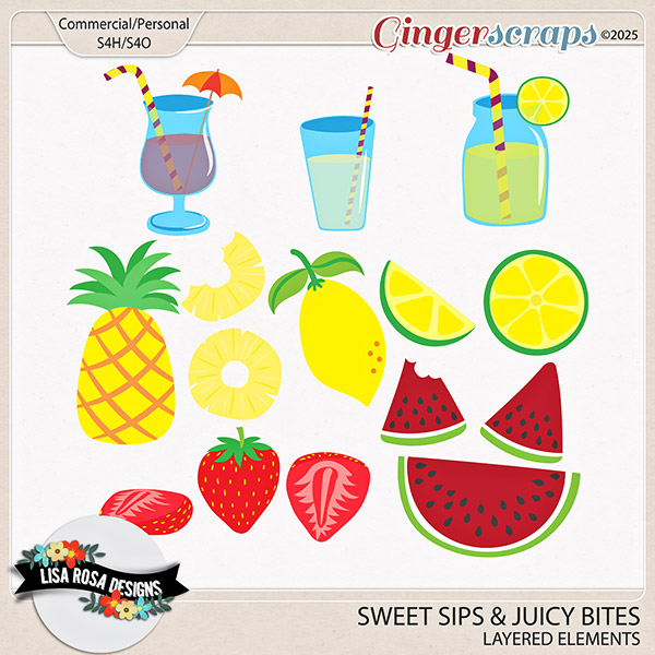 Sweet Sips and Juicy Bites - CU/PU Layered Element Templates by Lisa Rosa Designs