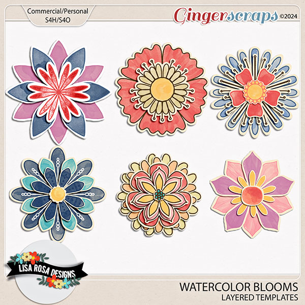 Watercolor Blooms - CU/PU Layered Templates by Lisa Rosa Designs