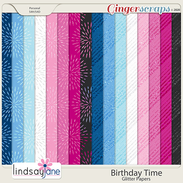Birthday Time Glitter Papers by Lindsay Jane