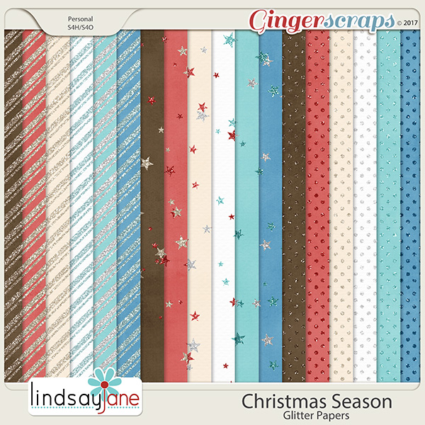 Christmas Season Glitter Papers by Lindsay Jane