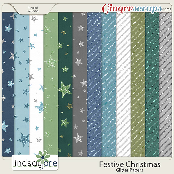 Festive Christmas Glitter Papers by Lindsay Jane