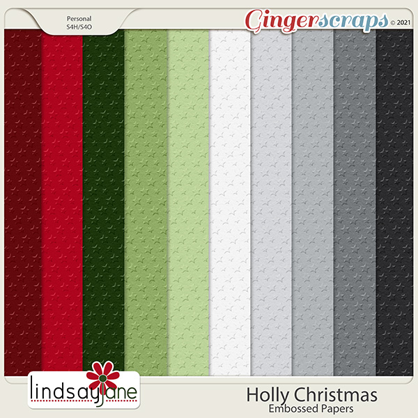 Holly Christmas Embossed Papers by Lindsay Jane