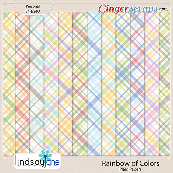 Rainbow of Colors Plaid Papers by Lindsay Jane
