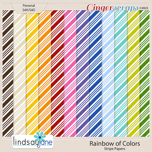 Rainbow of Colors Stripe Papers by Lindsay Jane