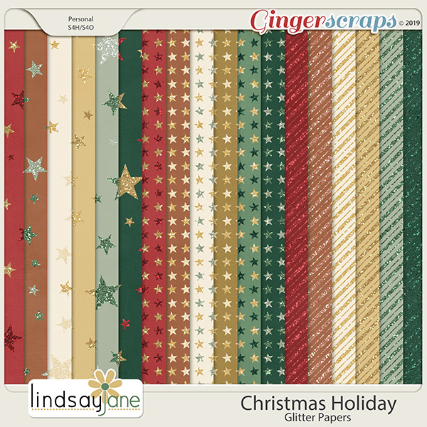 Christmas Holiday Glitter Papers by Lindsay Jane