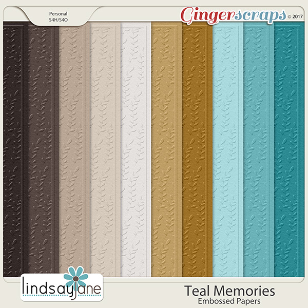 Teal Memories Embossed Papers by Lindsay Jane