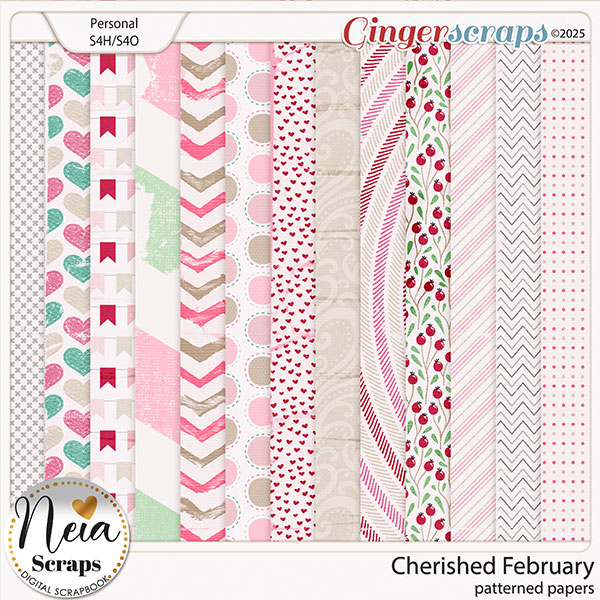 Cherished February - Patterned Papers - by Neia Scraps