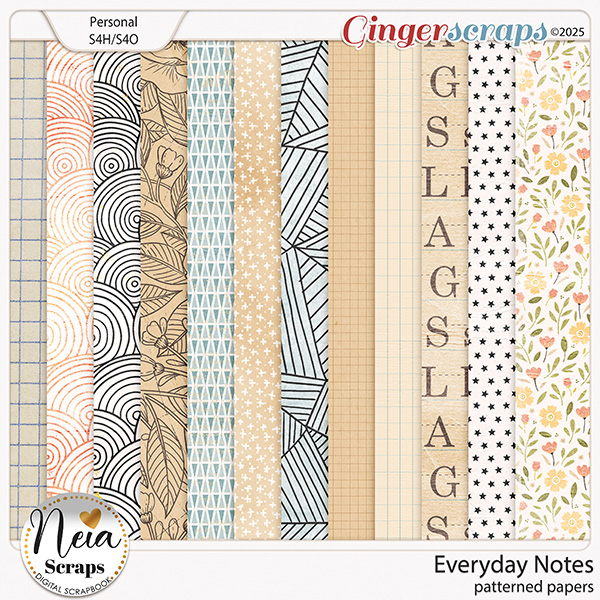 Everyday Notes - Patterned Papers - by Neia Scraps
