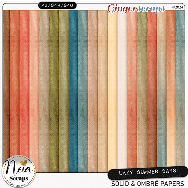 Lazy Summer Days - Solid & Ombré Papers - by Neia Scraps