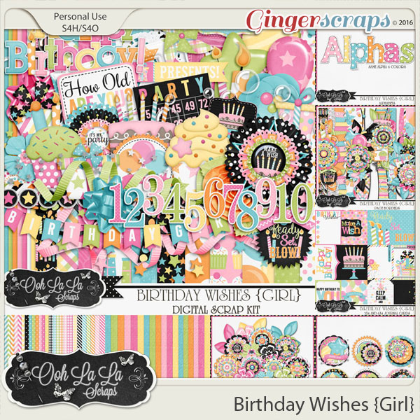 Birthday Wishes Girl Digital Scrapbooking Bundle