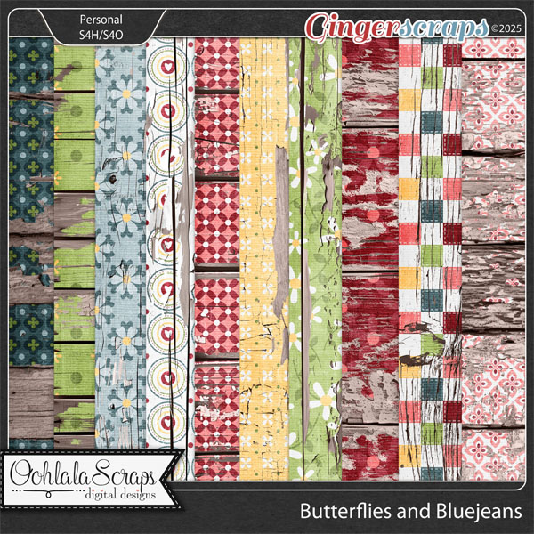 Butterflies and Bluejeans Worn Wood Papers 