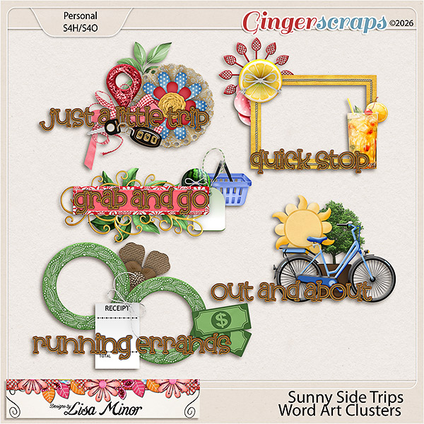 Sunny Side Trips Word Art Clusters from Designs by Lisa Minor