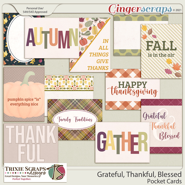 Grateful, Thankful, Blessed Pocket Cards by Trixie Scraps Designs