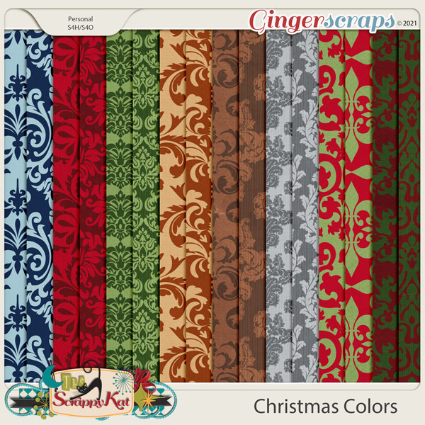 Christmas Colors Damask Papers by The Scrappy Kat