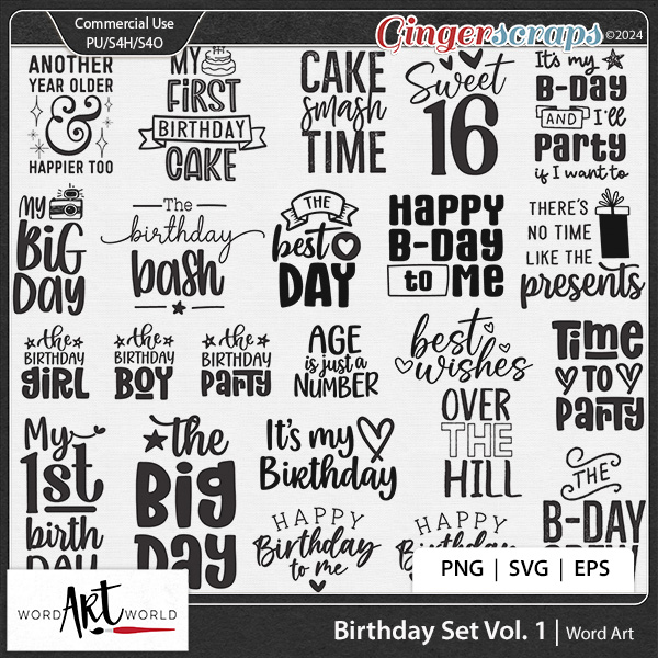 Birthday Set Vol 1 Word Art CU OK