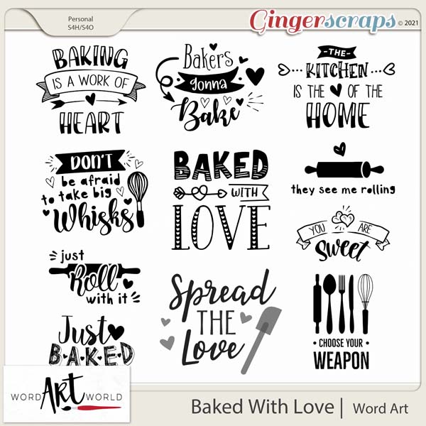 Baked With Love Word Art