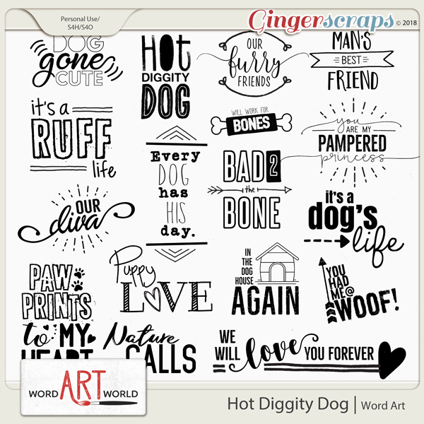 Hot Diggity Dog Word Art