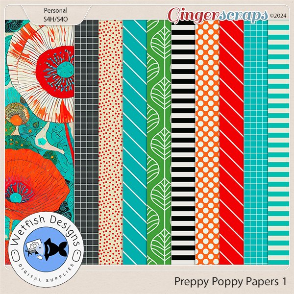 Preppy Poppy Papers 1 by Wetfish Designs