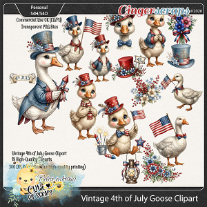 Vintage 4th of July Goose Clipart - CU