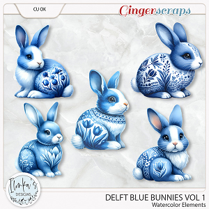 CU Watercolor Delft Blue Bunnies Vol 1 by Ilonka's Designs