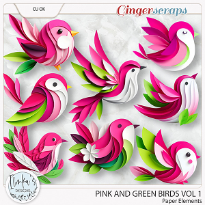 CU Pink And Green Paper Birds Vol 1 by Ilonka's Designs