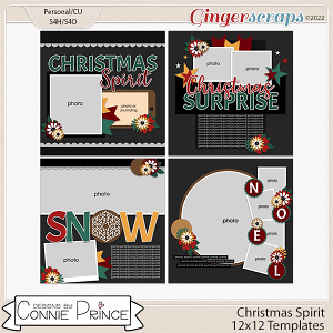 Christmas Spirit - 12x12 Templates (CU Ok) by Connie Prince