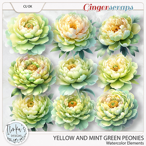 CU Watercolor Yellow And Mint Green Peonies by Ilonka's Designs