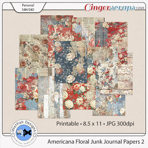 Americana Floral Junk Journal Papers 2 by Wetfish Designs 