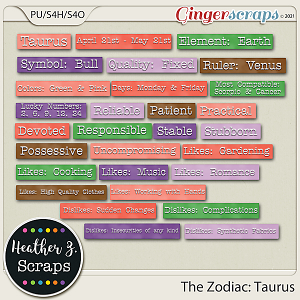 The Zodiac: Taurus WORD BITS by Heather Z Scraps