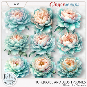 CU Watercolor Turquoise And Blush Peonies by Ilonka's Designs