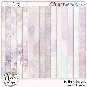 Hello February - Watercolor Papers - by Neia Scraps